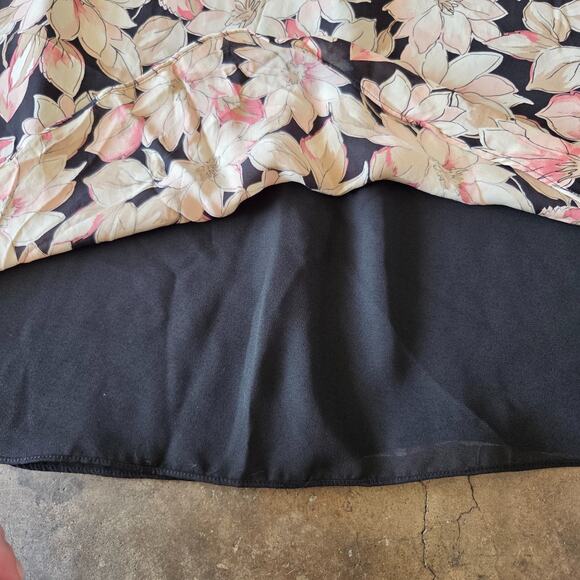 Vintage 90s Silk Floral Midi Skirt Size L 12P Pink Black Layered Grunge Whimsy - Picture 4 of 6